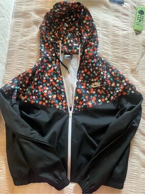 Nike Black Hooded Windbreaker with Multicolor Floral Yoke